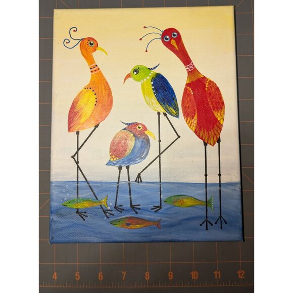 Small art Birds and Fish in water Original, no frame - Picture 2 of 9